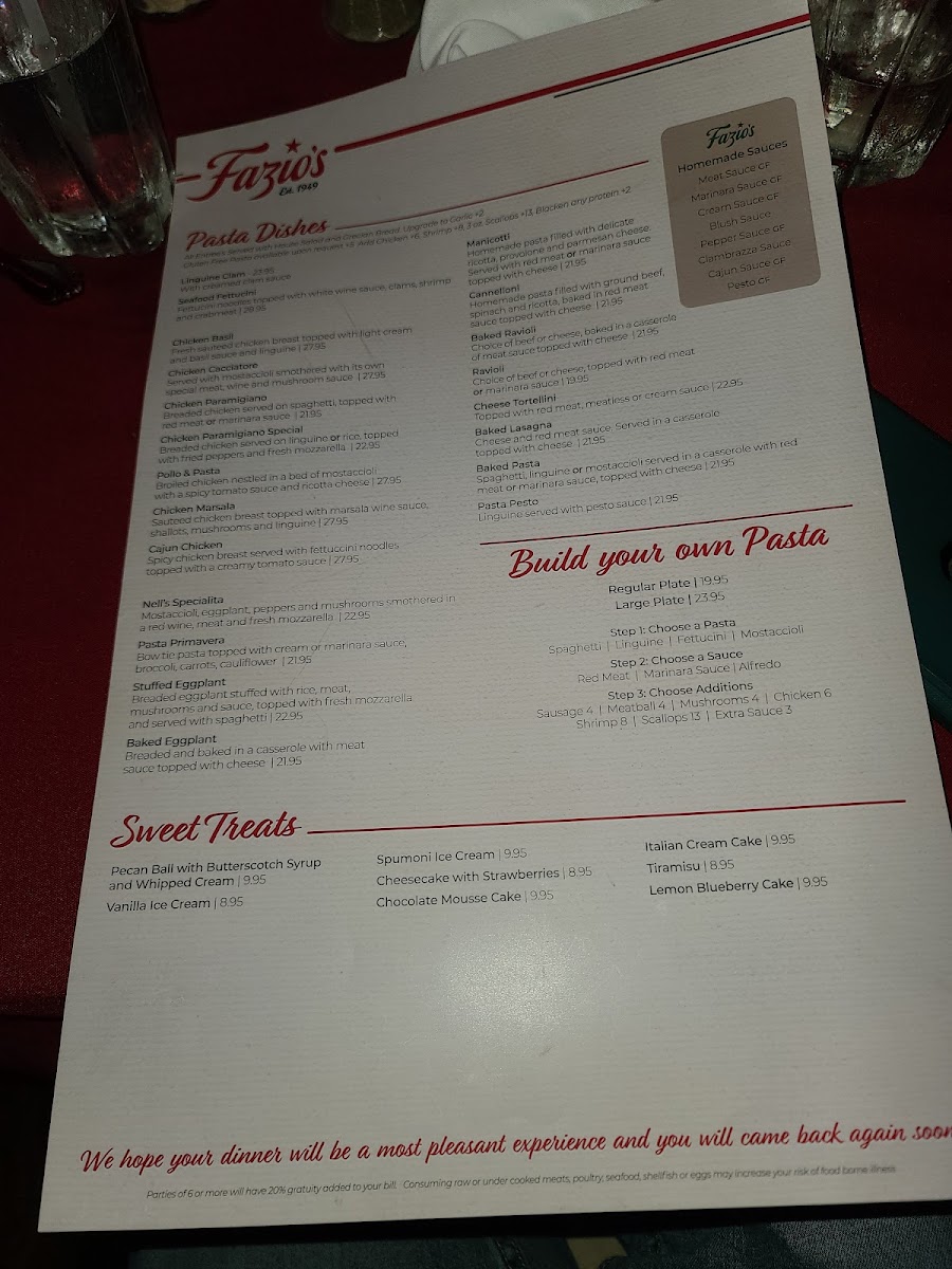 Fazio's menu board