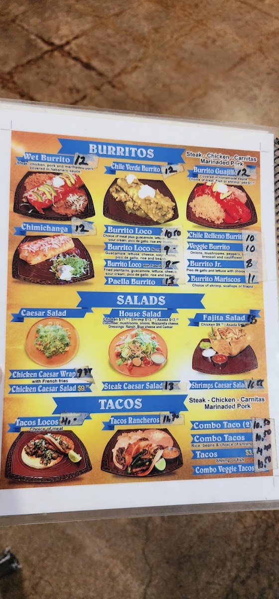 Taqueria Los Pepitos Locos menu board