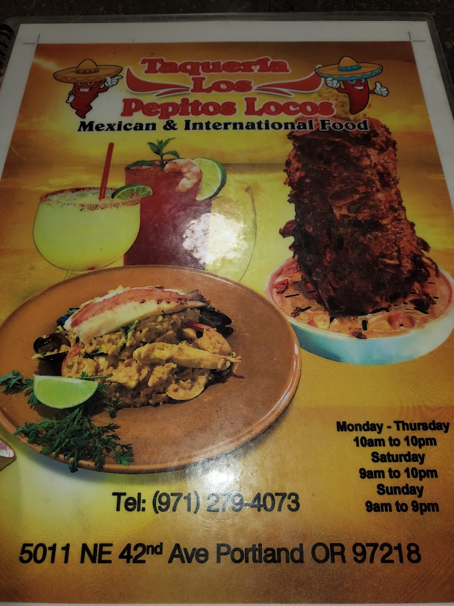 Taqueria Los Pepitos Locos menu board