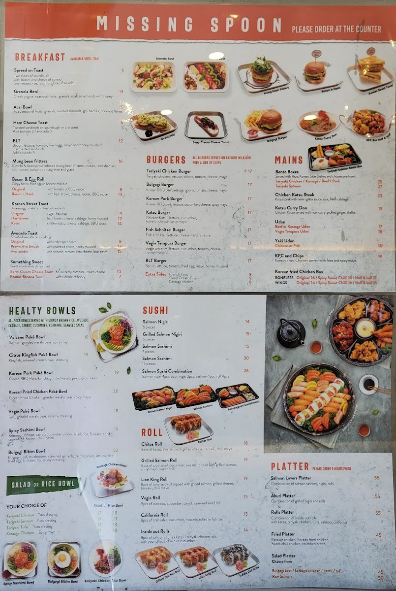 Missing Spoon Wahroonga menu board