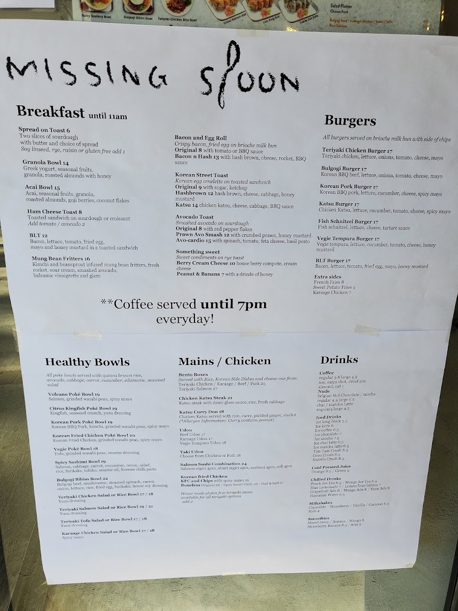 Missing Spoon Wahroonga menu board