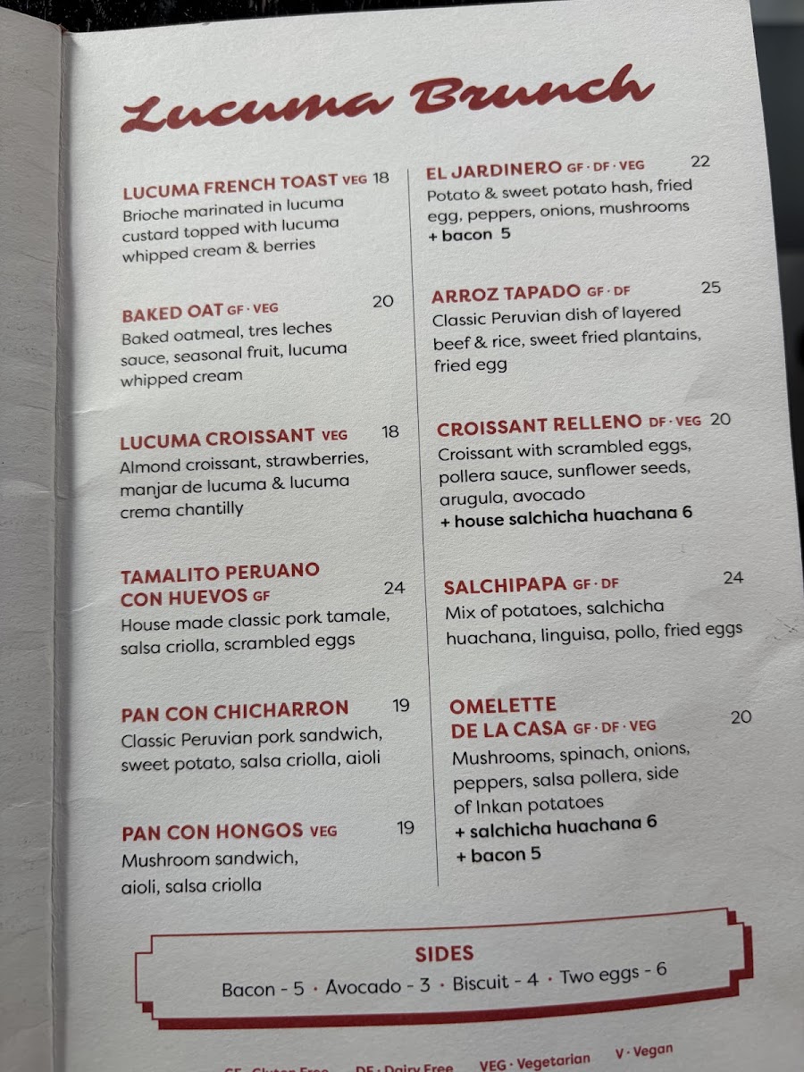 Lucuma Kitchen and Bar menu board