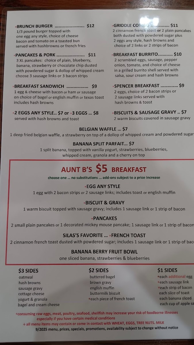 Aunt B's Diner menu board