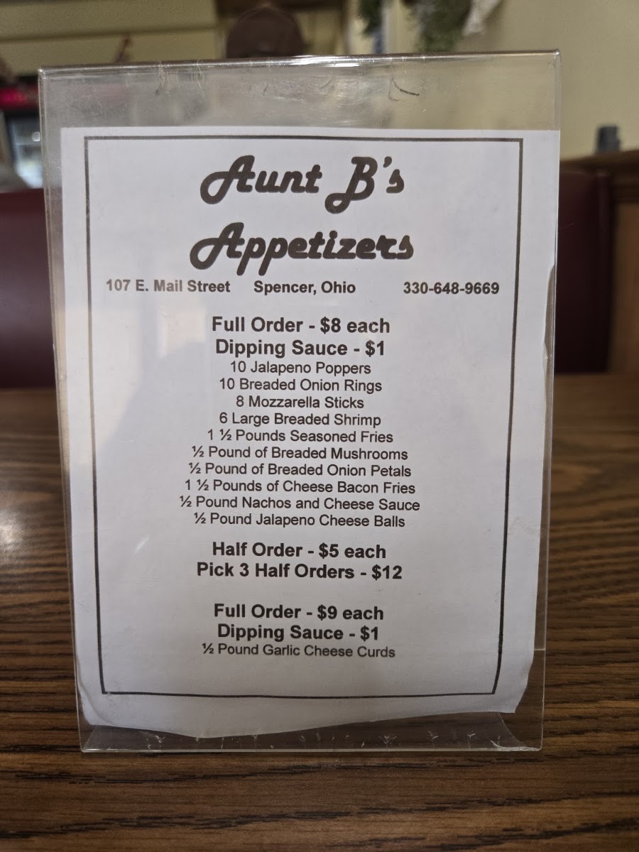 Aunt B's Diner menu board
