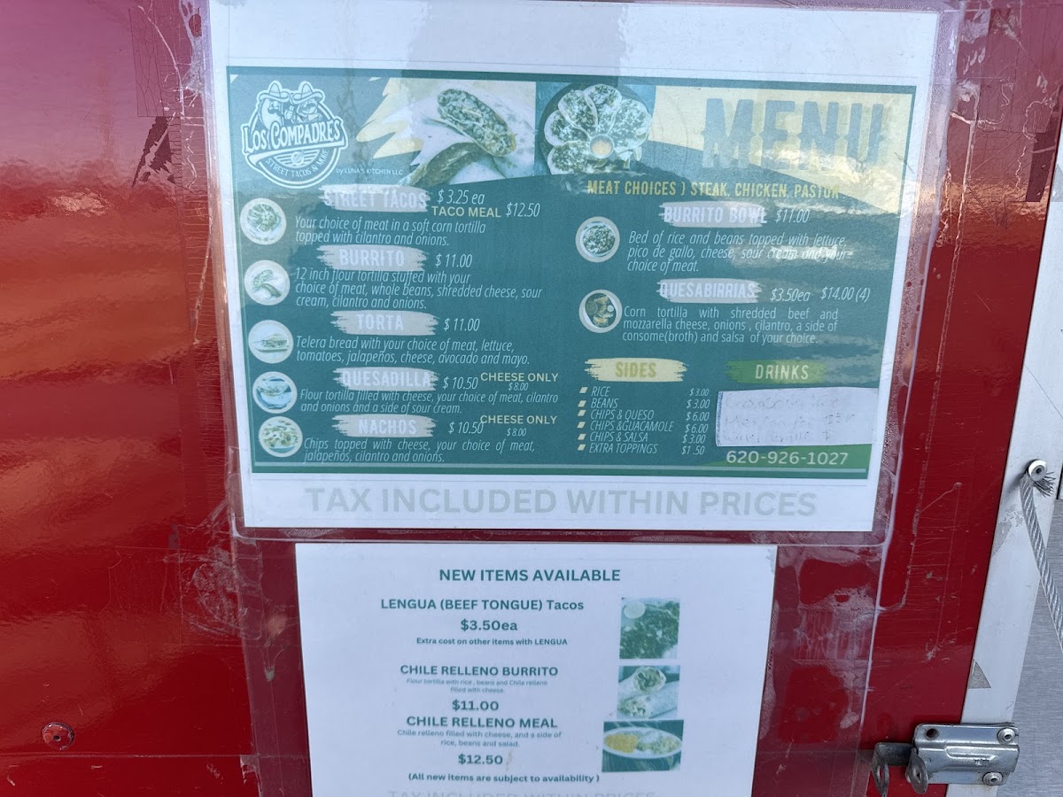 Los Compadres | Street Tacos menu board