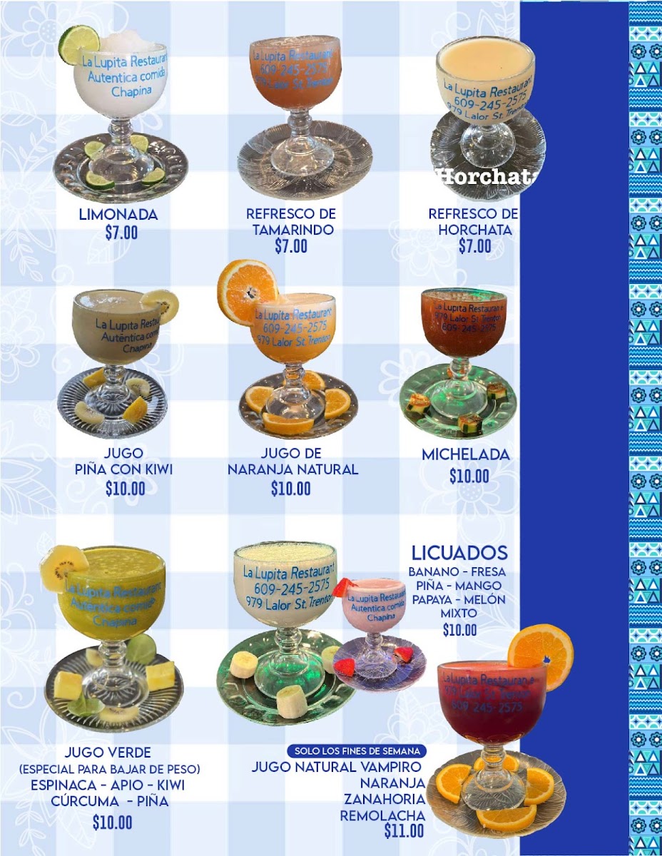 La Lupita Restaurant & Deli menu board