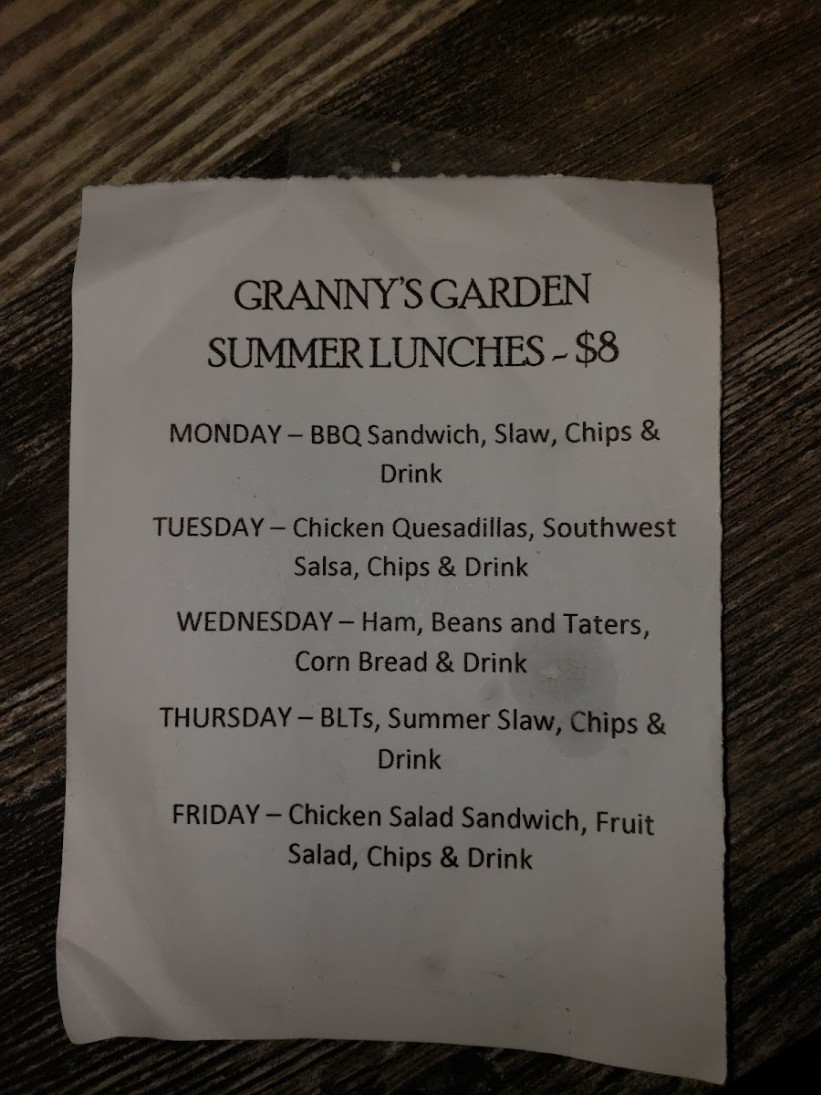 Granny's Garden menu board