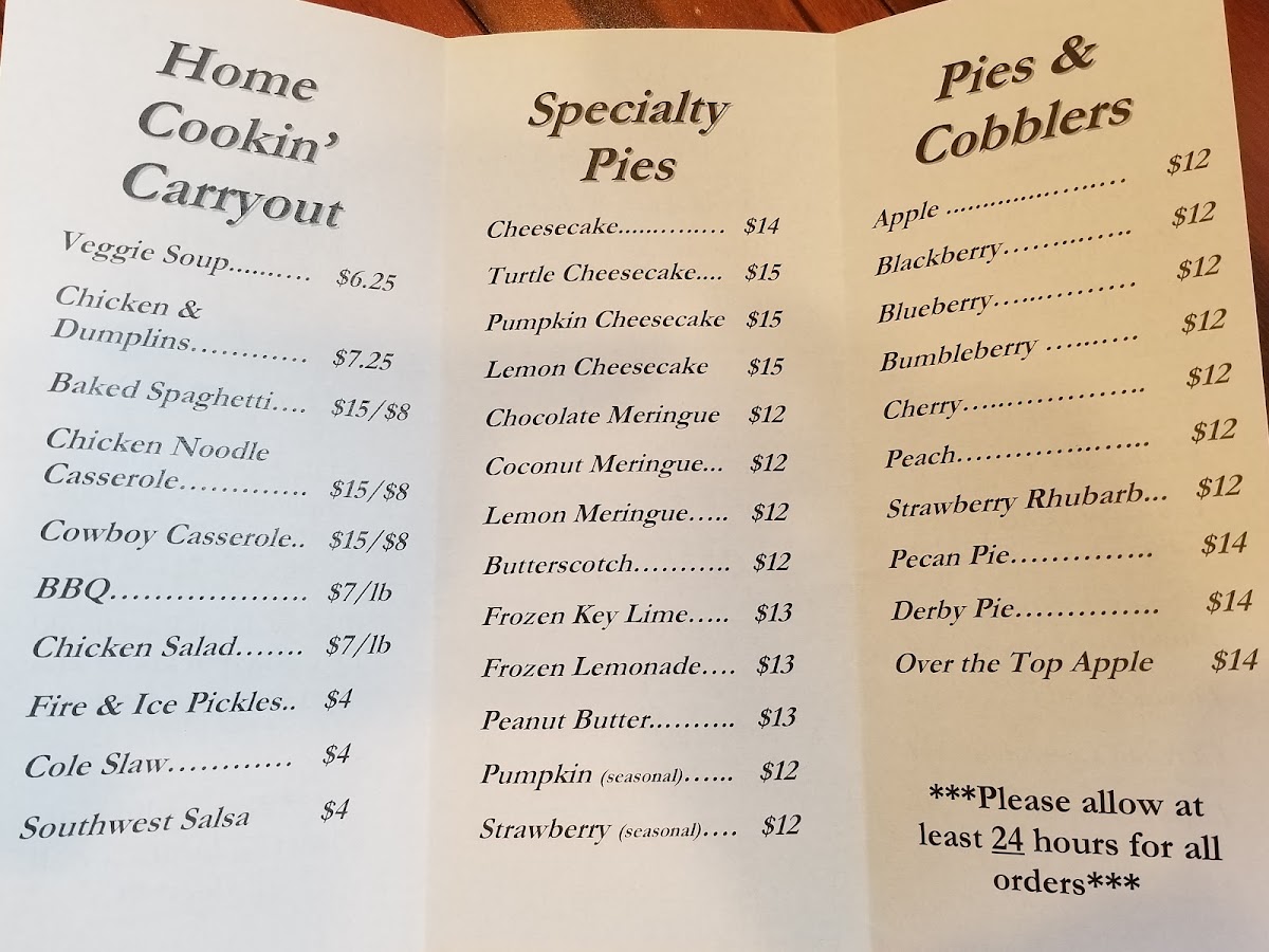 Granny's Garden menu board