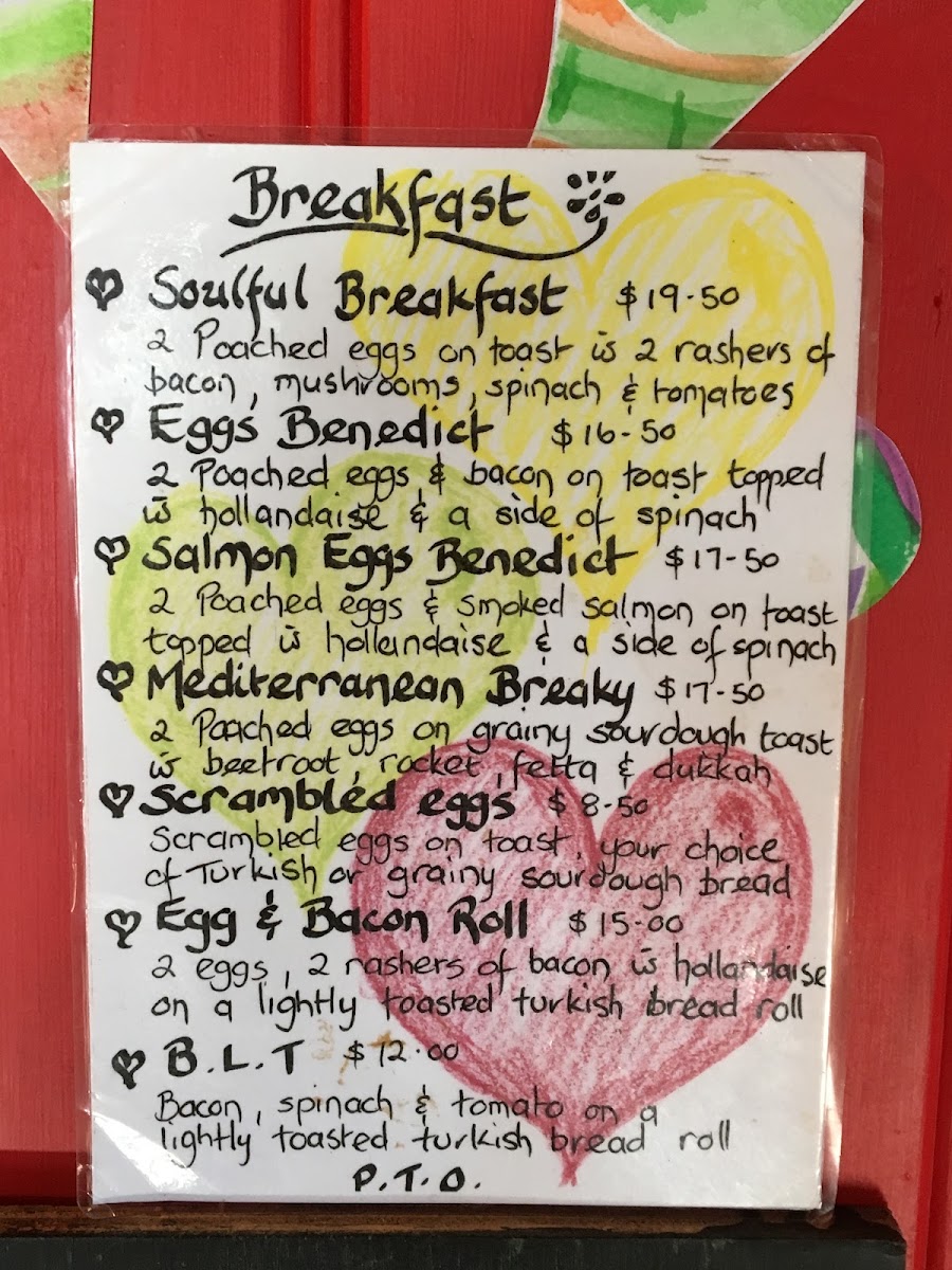 Heart 'n Soul Cafe menu board