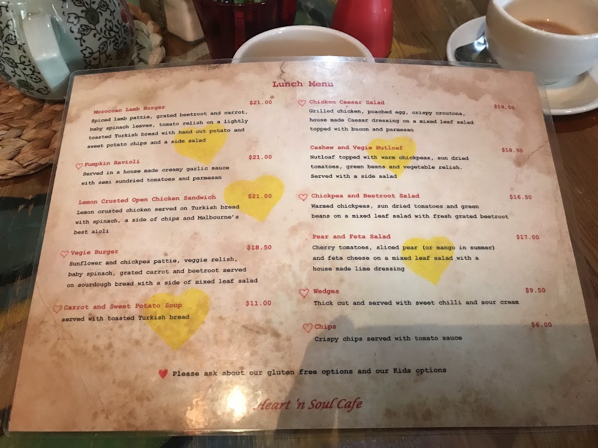 Heart 'n Soul Cafe menu board