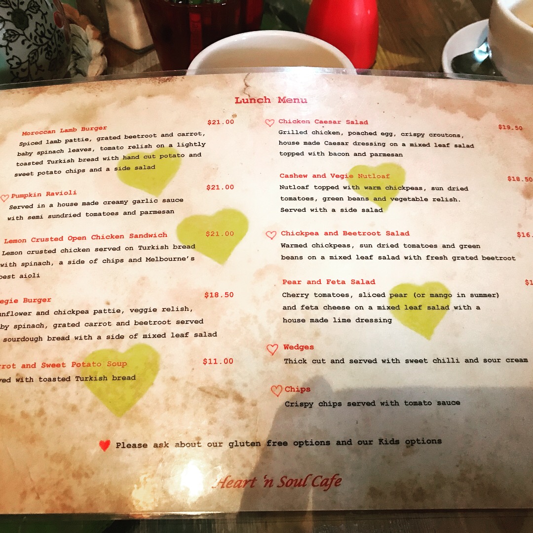 Heart 'n Soul Cafe menu board