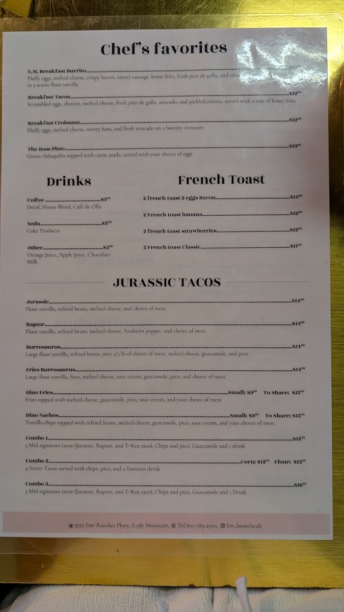 Eagle Mountain Brunch & Café menu board