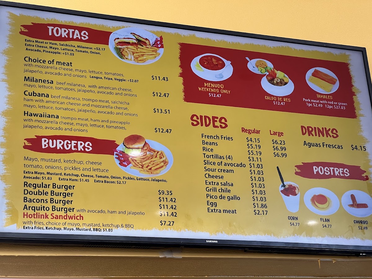 Taqueria El Arquito menu board
