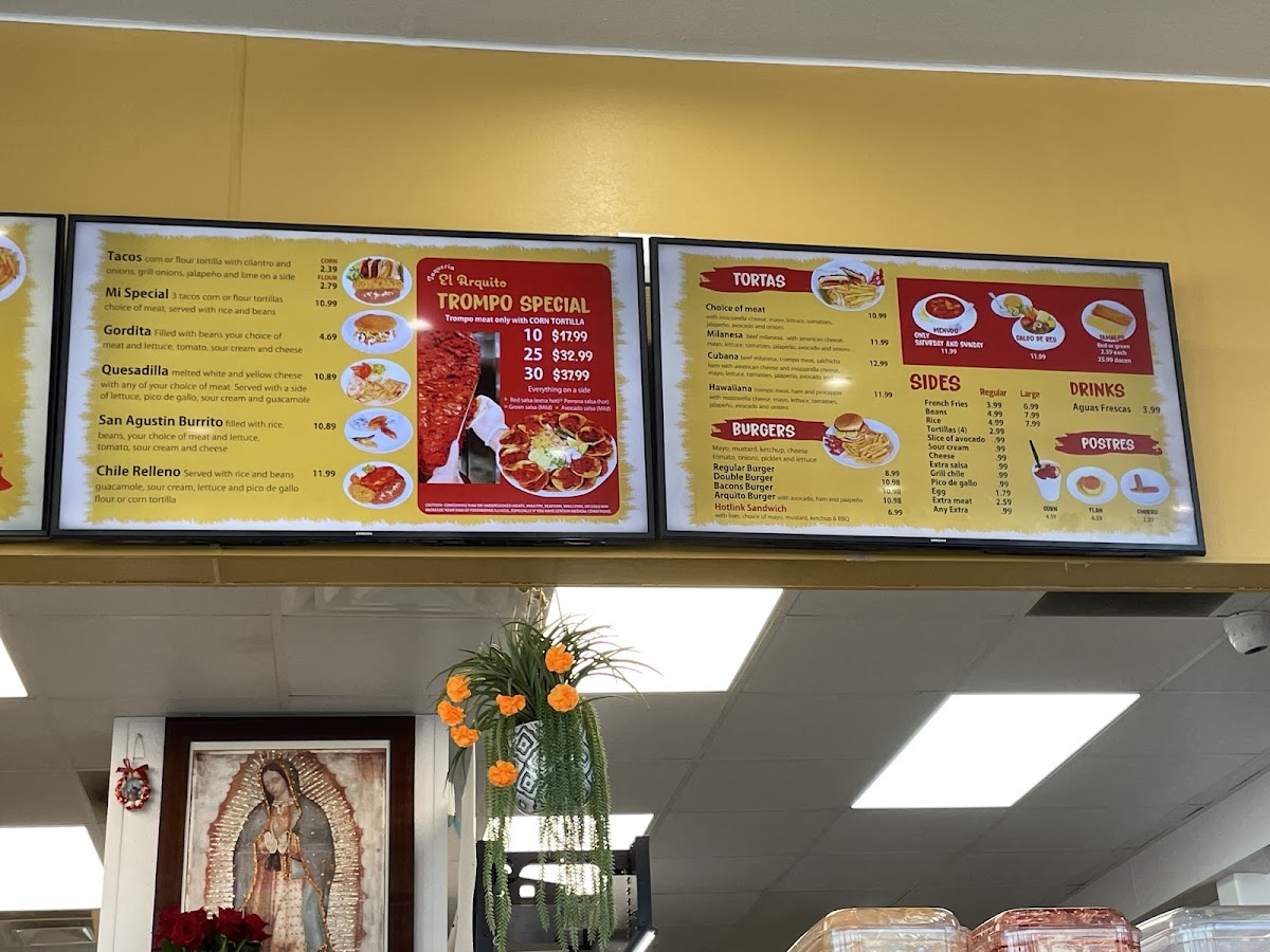 Taqueria El Arquito menu board