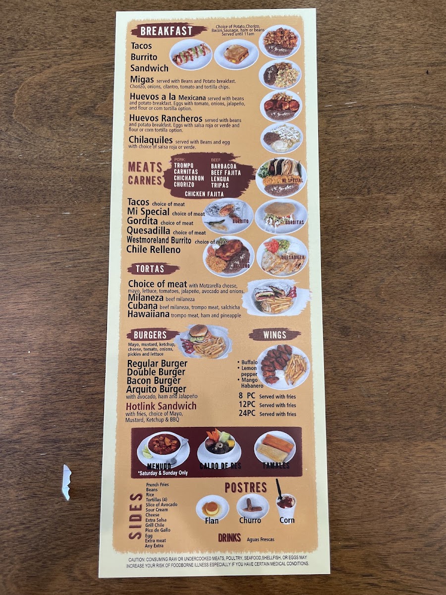 Taqueria El Arquito menu board