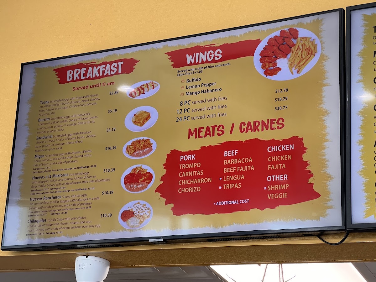 Taqueria El Arquito menu board