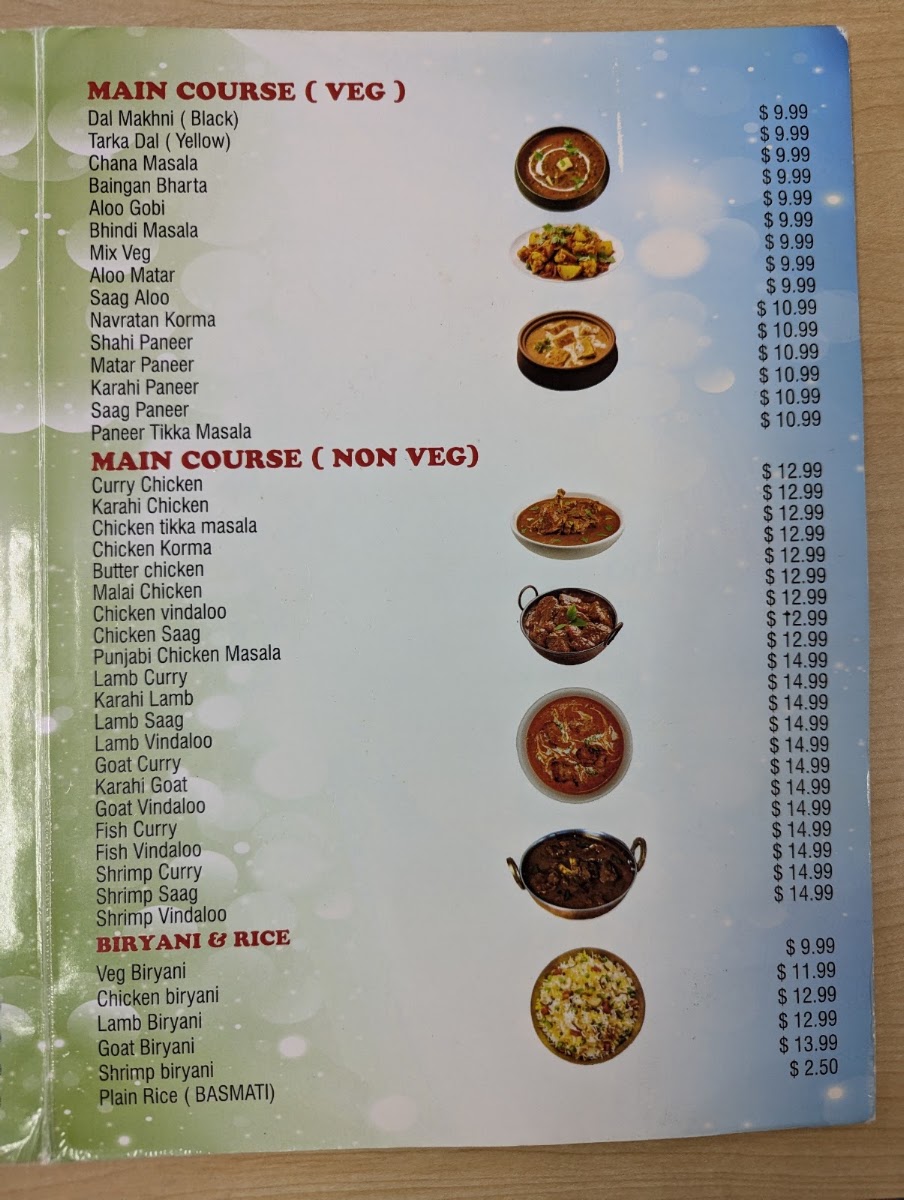 Mother India Cuisine | Stockton menu board
