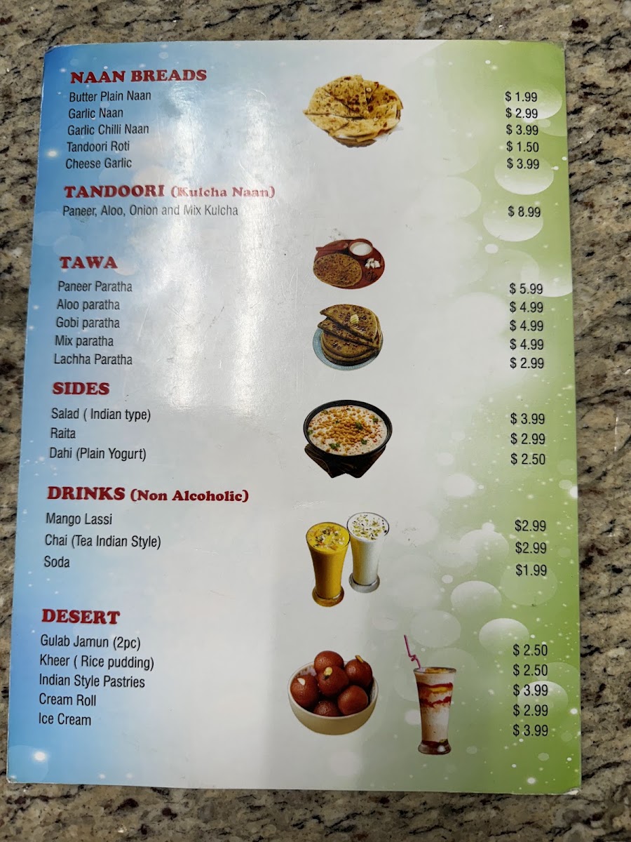 Mother India Cuisine | Stockton menu board