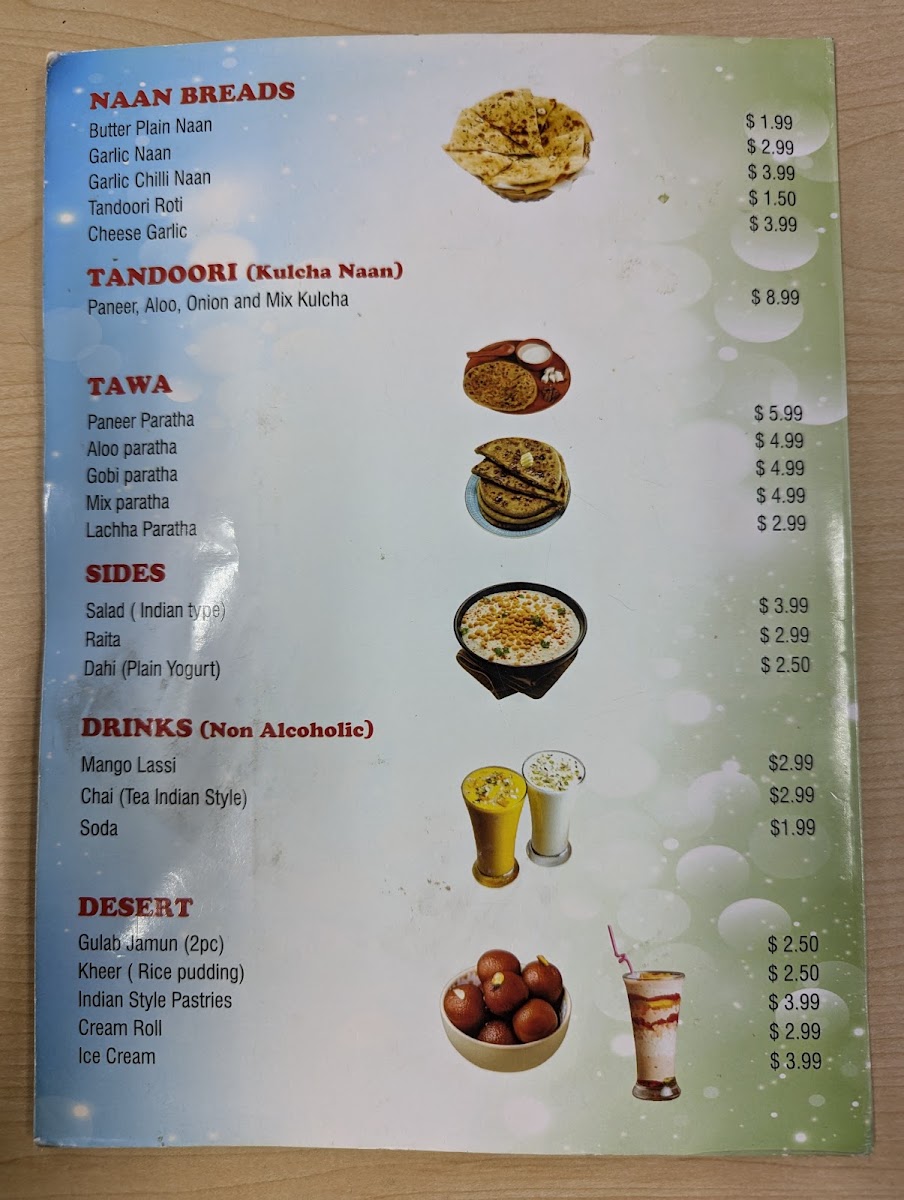 Mother India Cuisine | Stockton menu board
