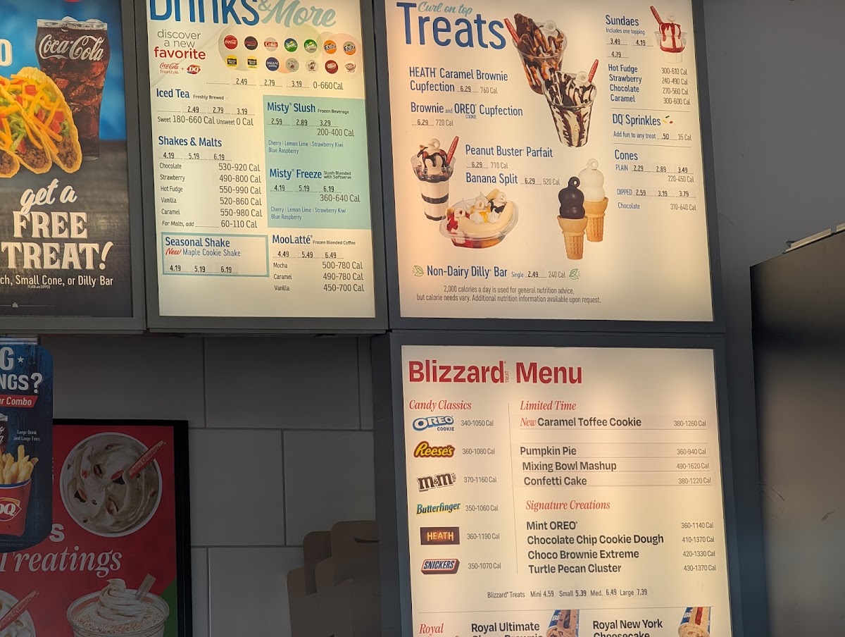 Dairy Queen menu board