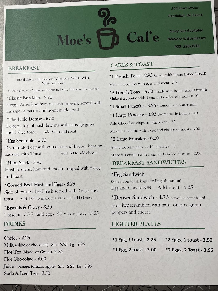 Moe's Cafe menu board