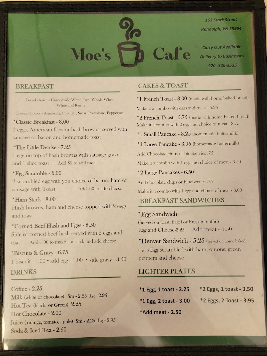 Moe's Cafe menu board
