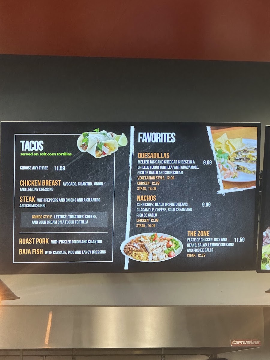 Zona Fresca menu board