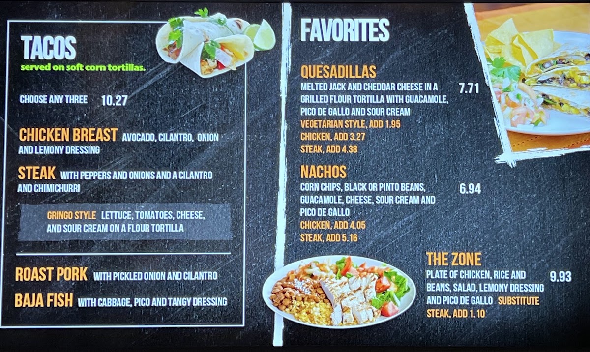 Zona Fresca menu board