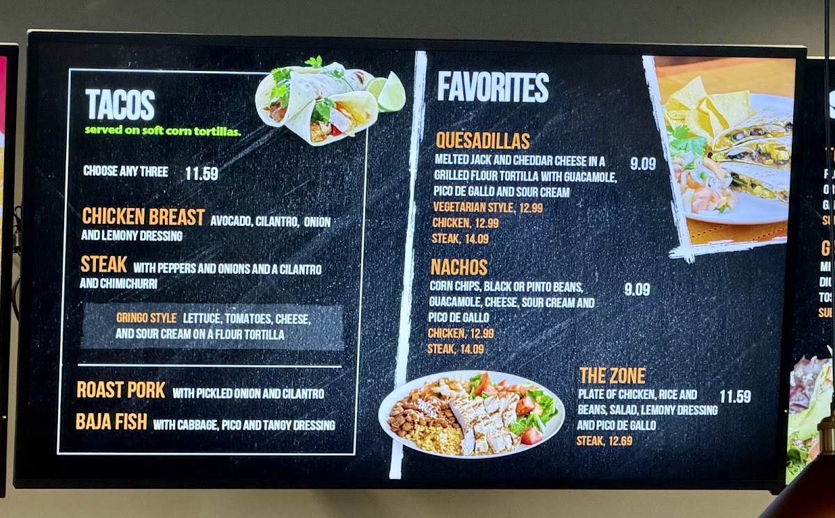 Zona Fresca menu board