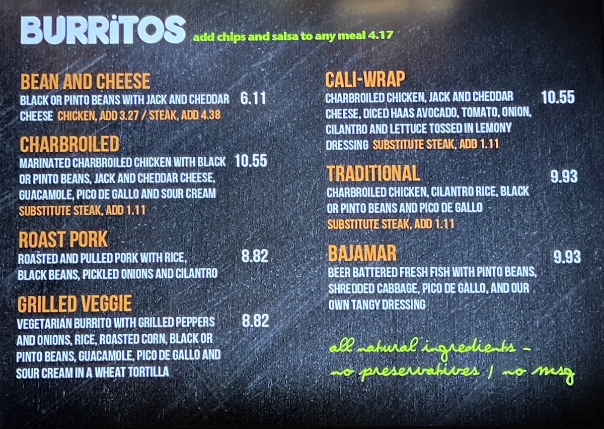 Zona Fresca menu board