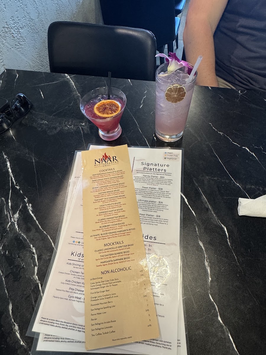 Naar Mediterranean Bar & Grill menu board
