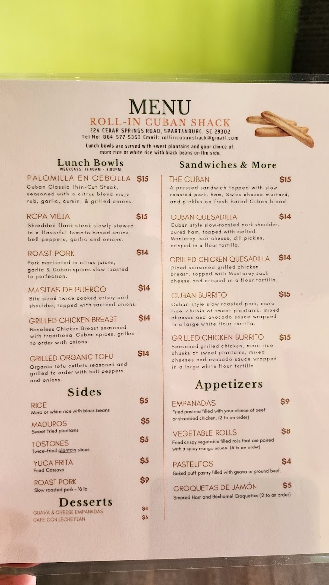 Roll-In Cuban menu board