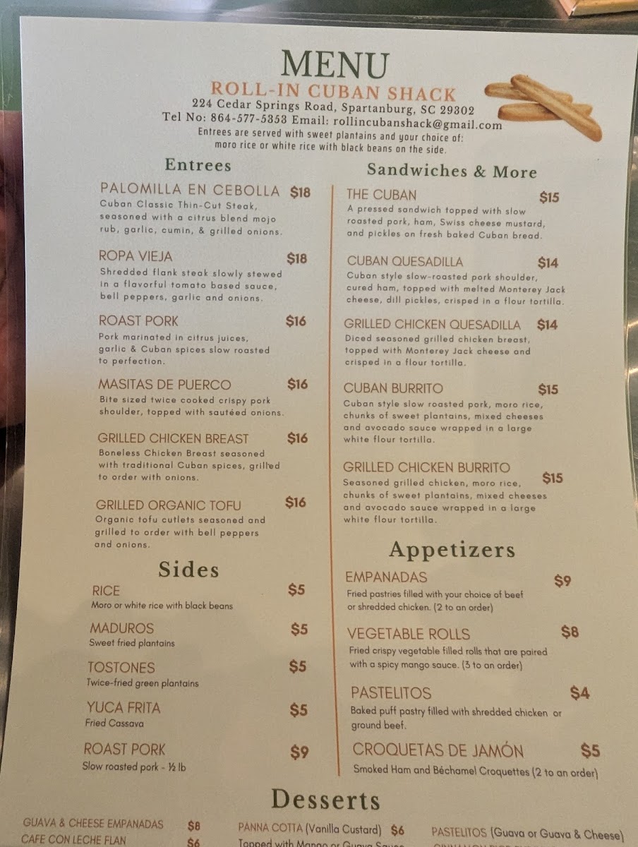 Roll-In Cuban menu board