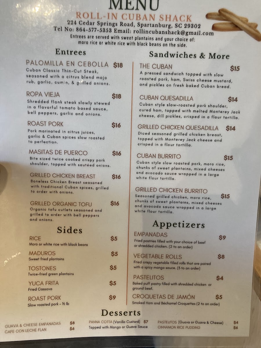 Roll-In Cuban menu board