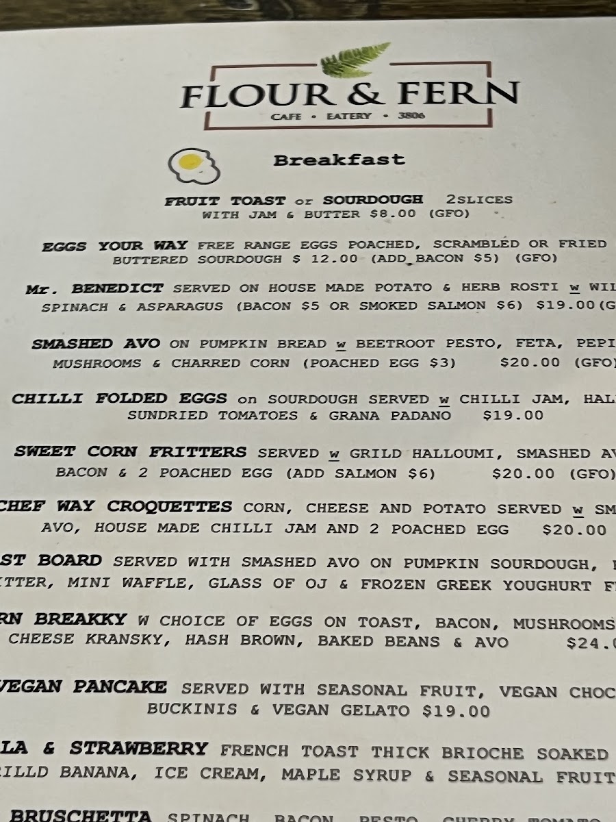 Flour & Fern Cafe menu board