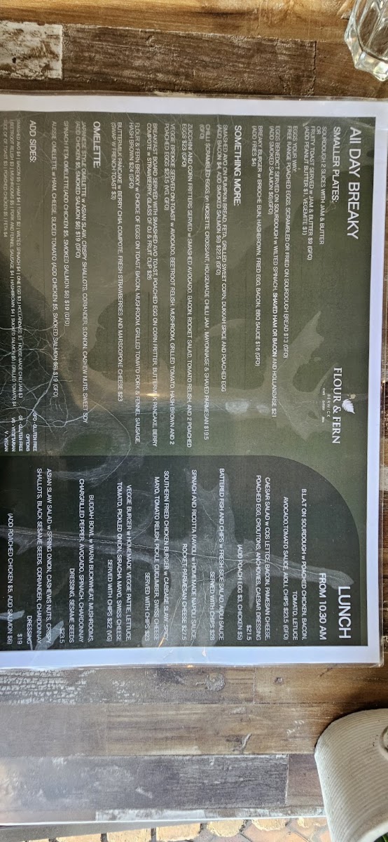 Flour & Fern Cafe menu board