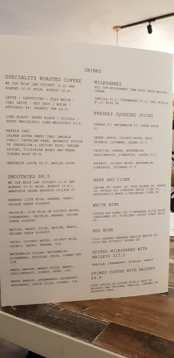 Flour & Fern Cafe menu board
