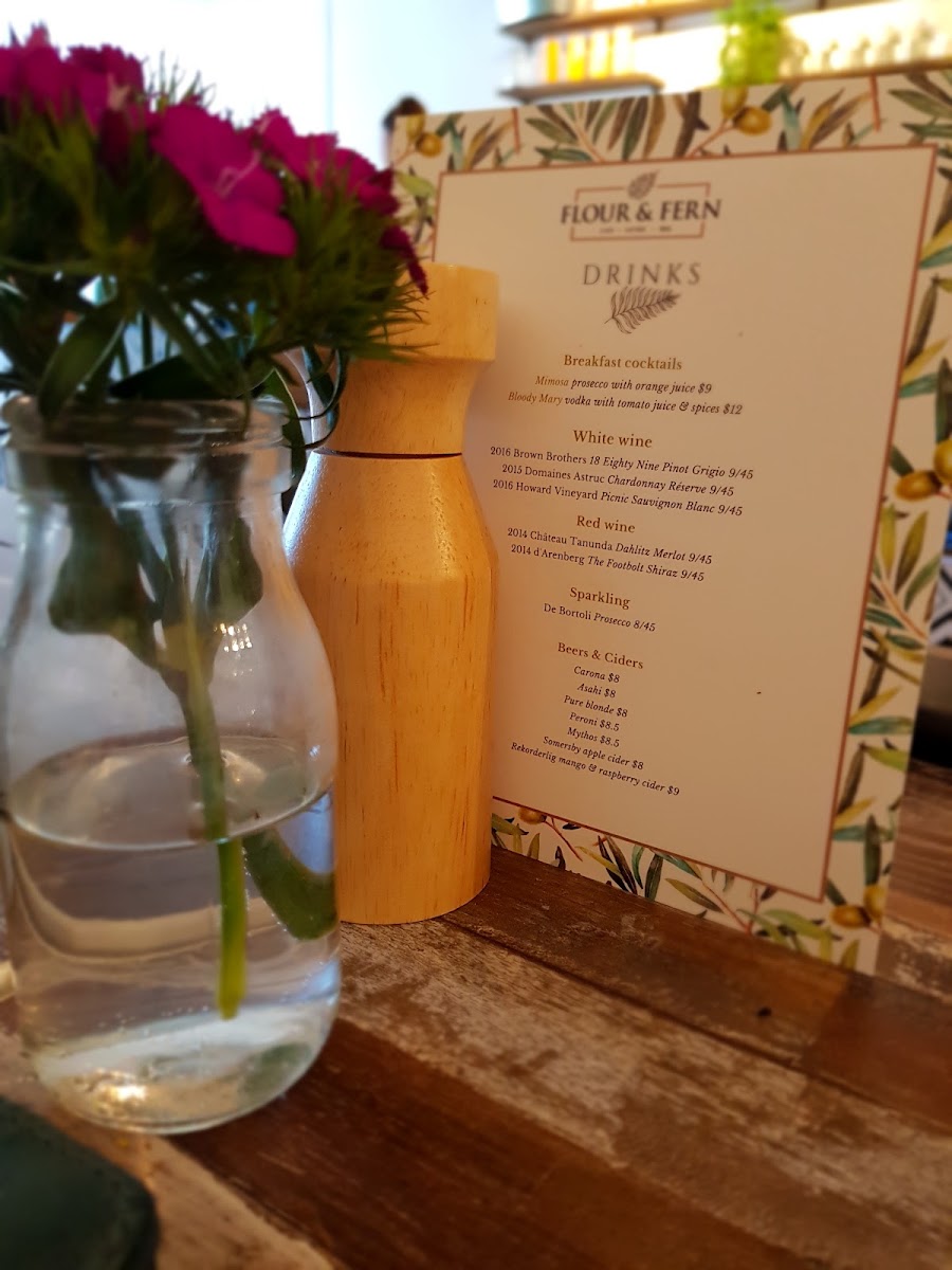 Flour & Fern Cafe menu board
