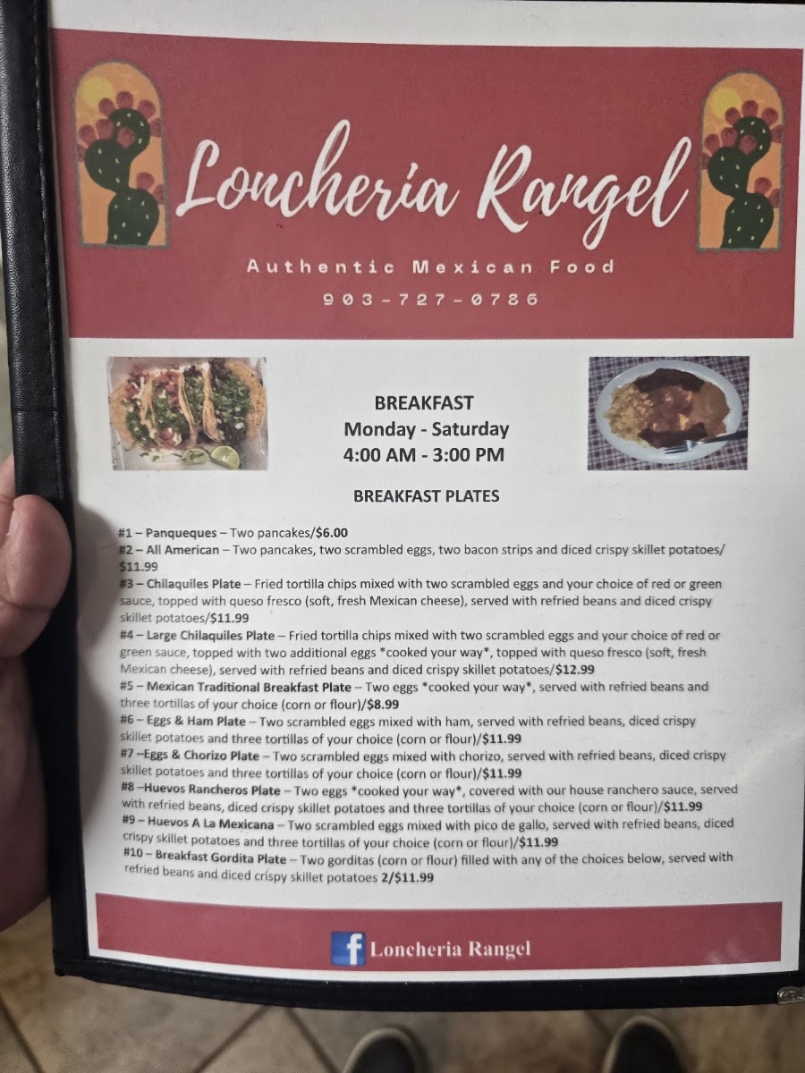 Loncheria Rangel menu board