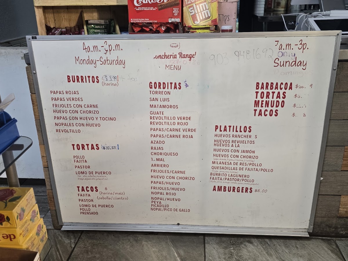 Loncheria Rangel menu board