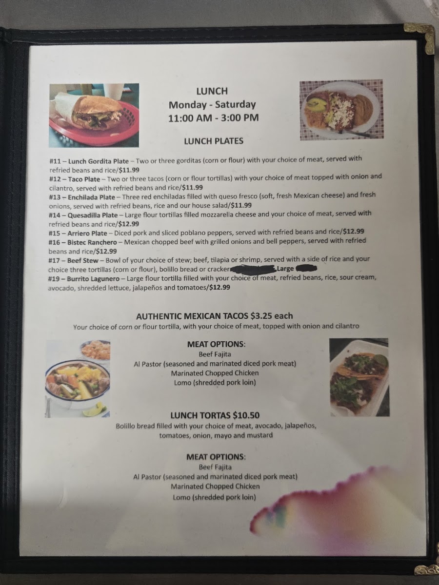 Loncheria Rangel menu board