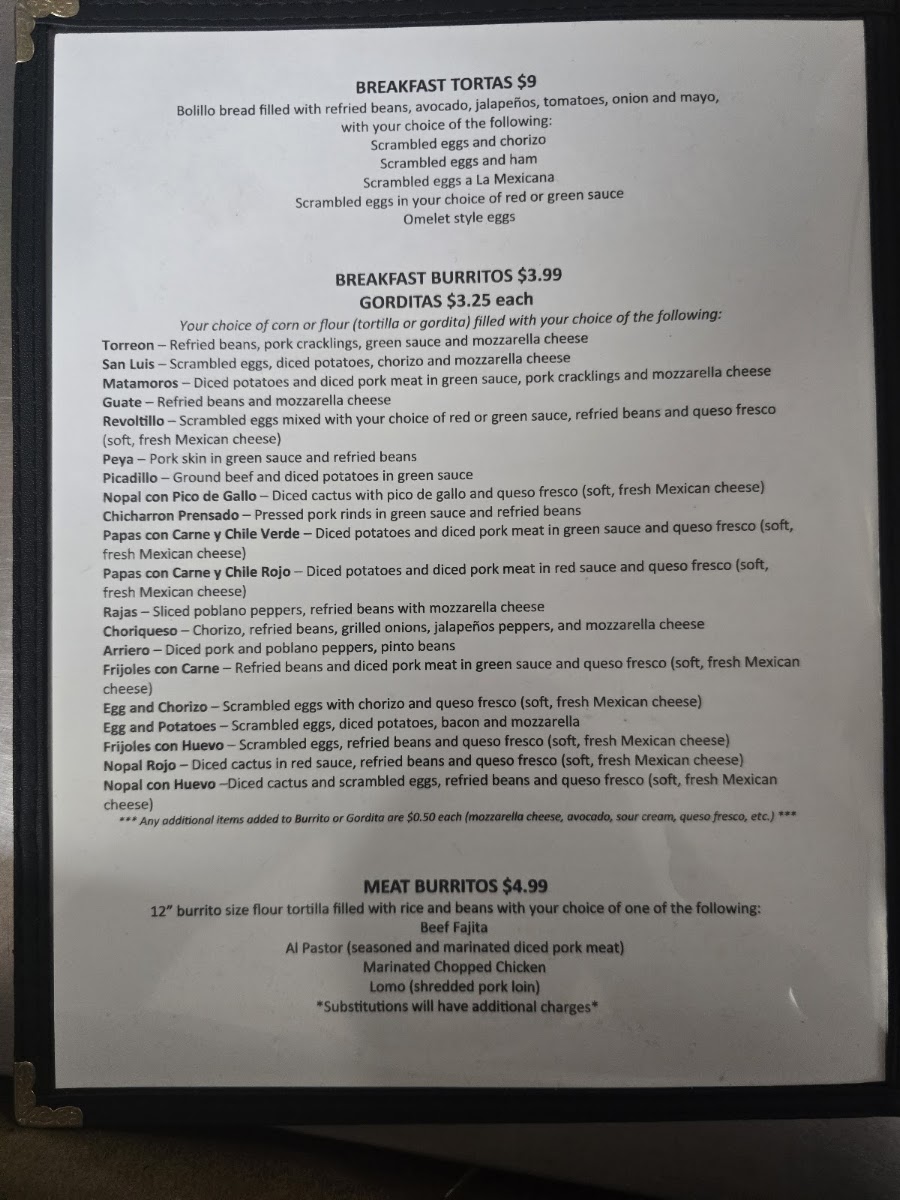 Loncheria Rangel menu board