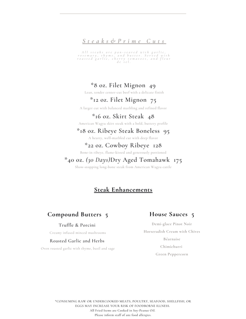 The Falls at Blue Ridge | Restaurant menu board