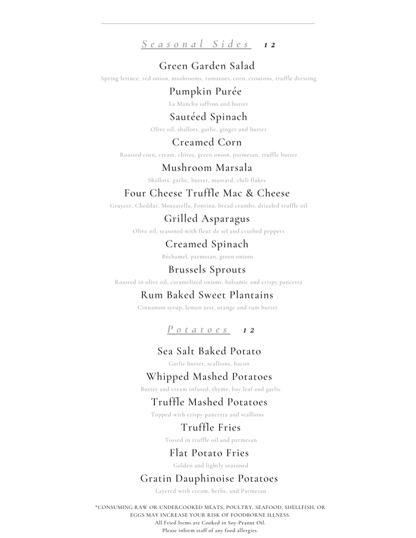 The Falls at Blue Ridge | Restaurant menu board