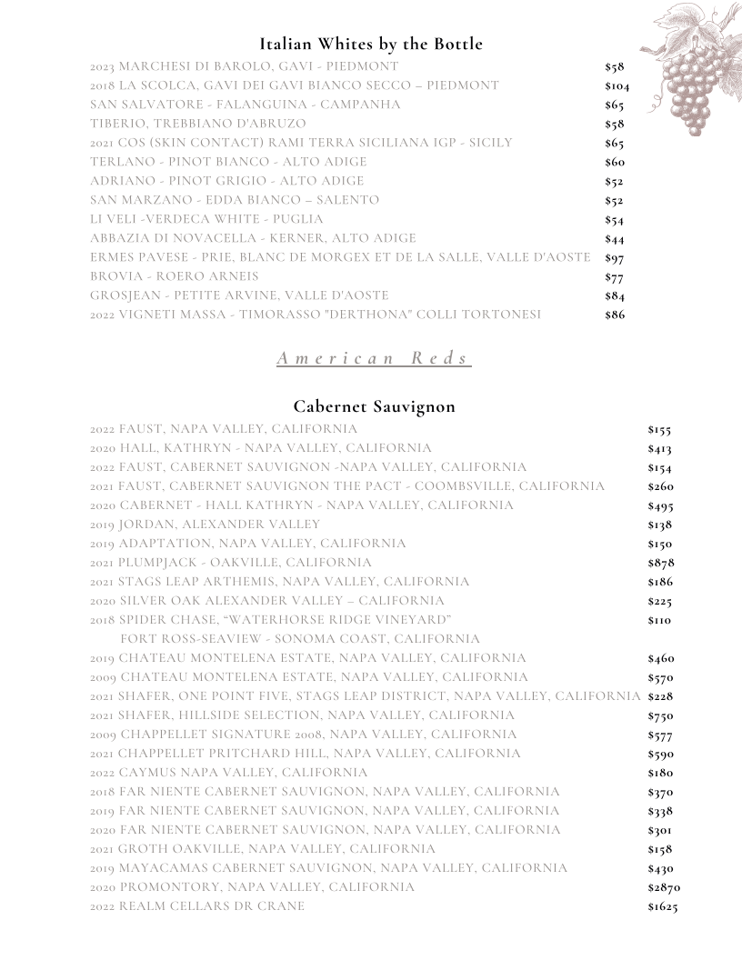 The Falls at Blue Ridge | Restaurant menu board