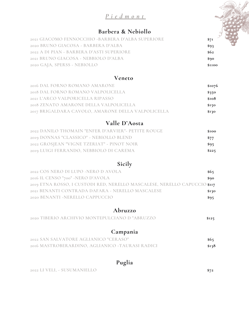 The Falls at Blue Ridge | Restaurant menu board