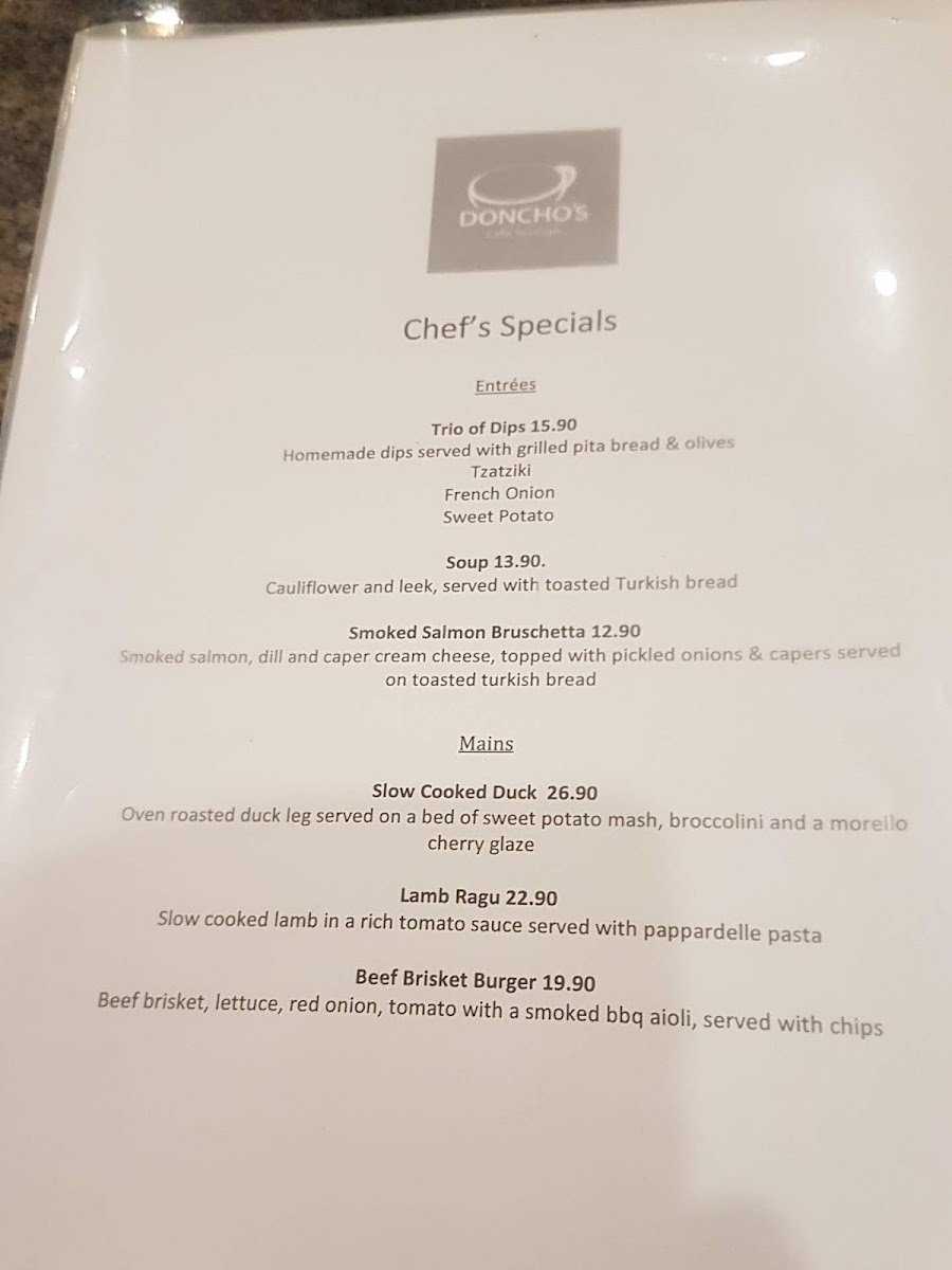 Doncho's Cafe menu board