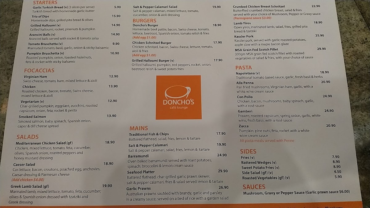 Doncho's Cafe menu board