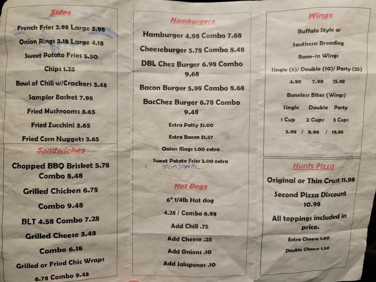 Semper Fi Bar & Grill menu board