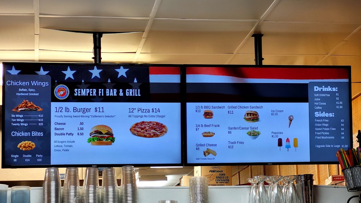 Semper Fi Bar & Grill menu board